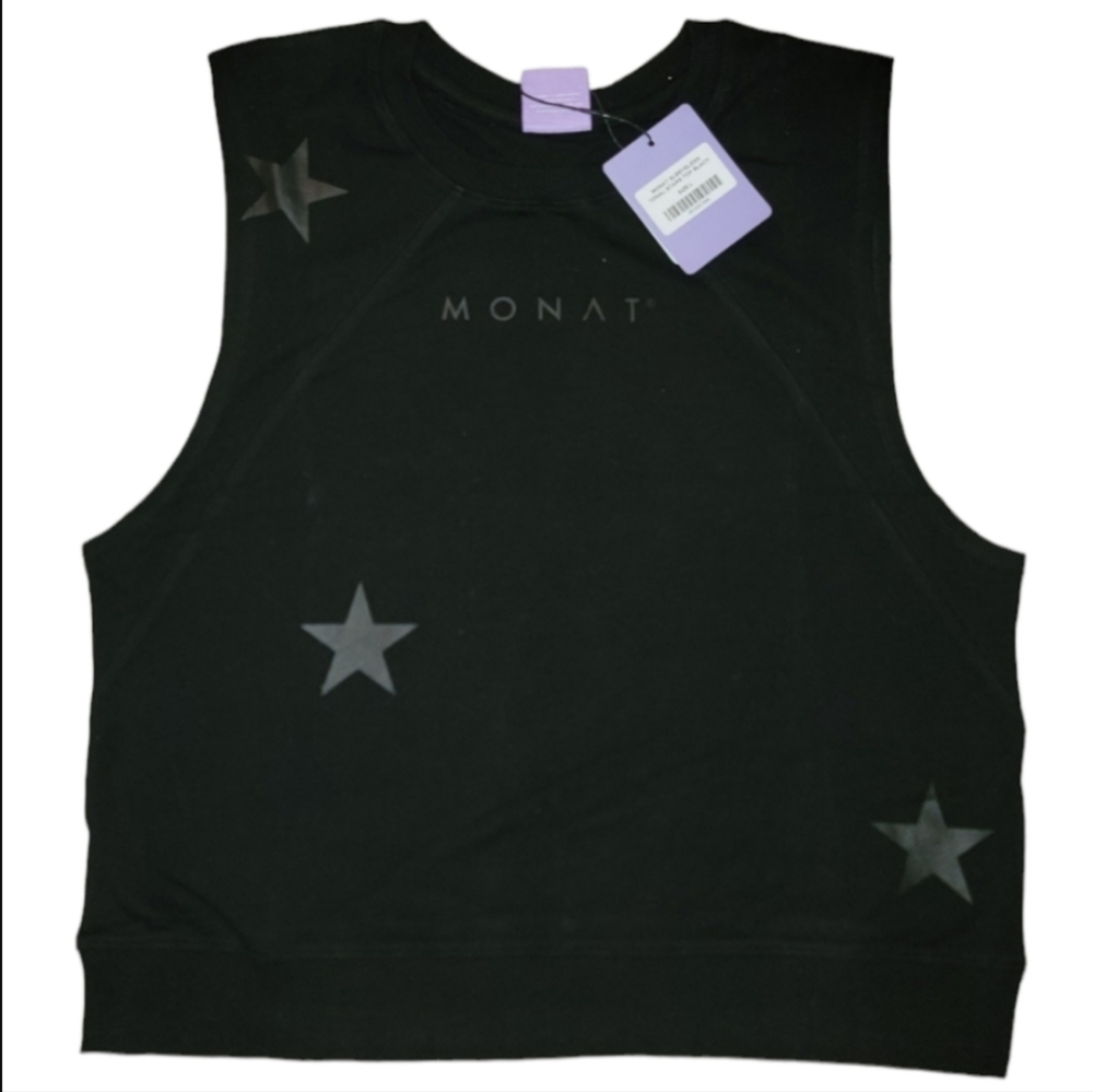MONAT Sleeveless Tonal Stars Top Black *NWT*